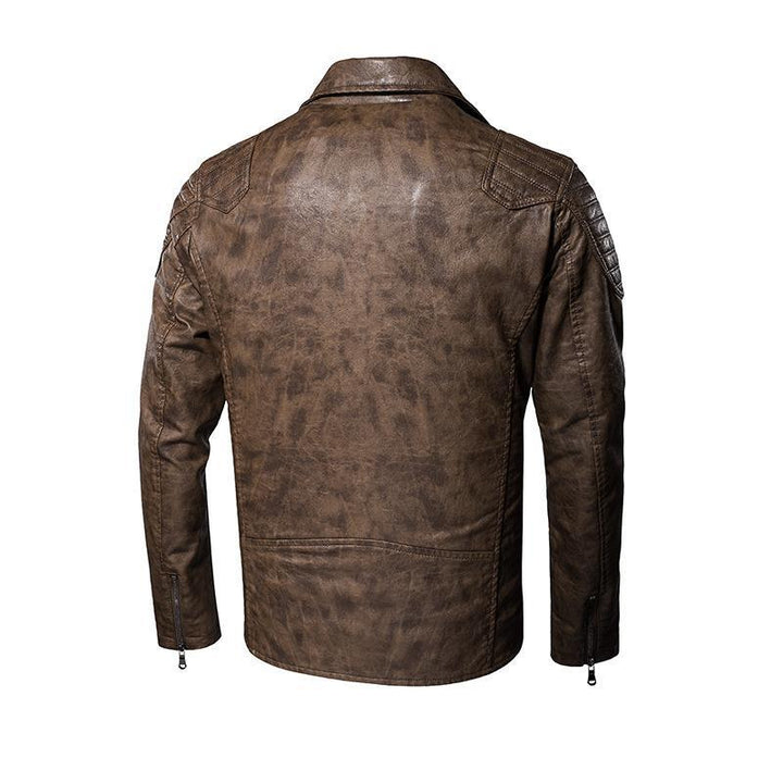 Męski imitacja skóry biker kurtka z ramienny pikowanie, asymmetric zamek, i regulowany belted waist