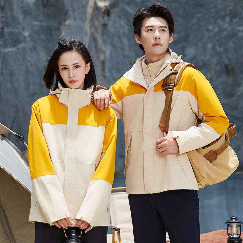 Unisex two-layer wodoodporna outdoor kurtka z kapturem i color block design Lumaza