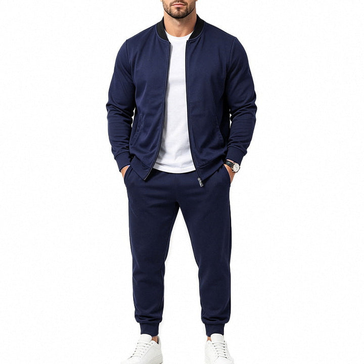Męska sweat set wykonana z miękki sweat tkanina z kurtka bomberka i tapered jogging spodnie