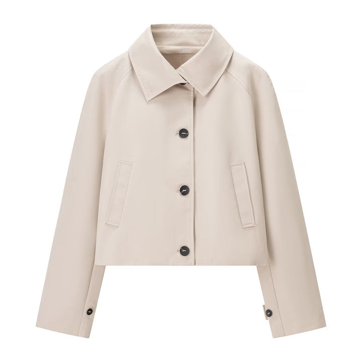Damska krótka trench-styl kurtka z boxy silhouette i raglan rękawami Lumaza