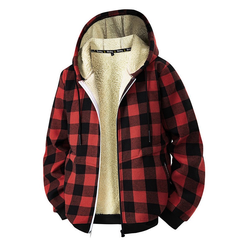 Męska checkered teddy polar kurtka z kapturem z Sherpa Podszewka i zamek