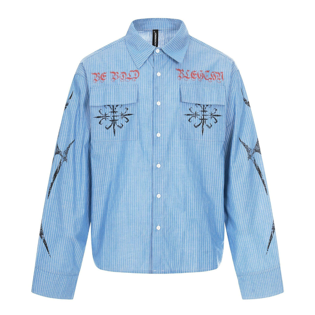 Unisex Oversize Kurtka koszulowa z Patch Kieszenie na piersi i Ozdobny Print Detale