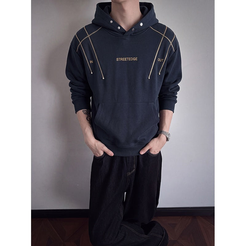 Męska streetwear bluza z kapturem z studs i kontrastowy drawstrings