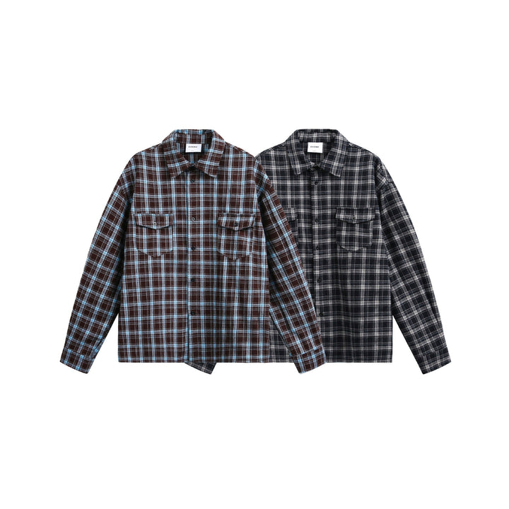 Męska Checkered Flannel kurtka koszulowa z Sewn-On kieszeniami na piersi