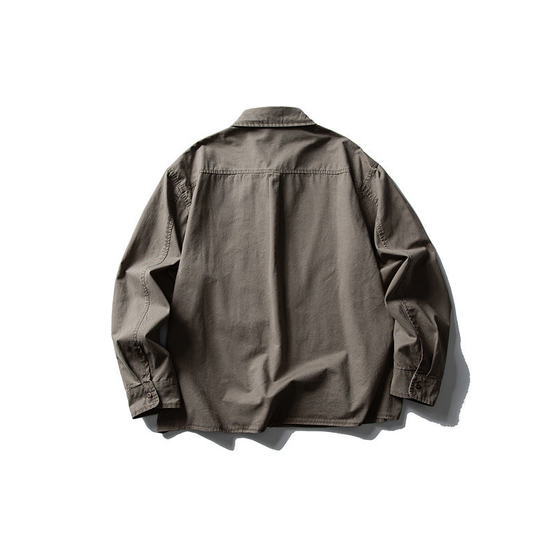 Męska oversize kurtka koszulowa z trwały bawełna twill z naszywka klatka piersiowa kieszenią i straight dół