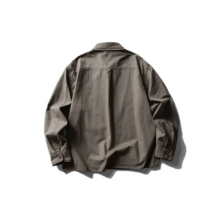 Męska oversize kurtka koszulowa z trwały bawełna twill z naszywka klatka piersiowa kieszenią i straight dół