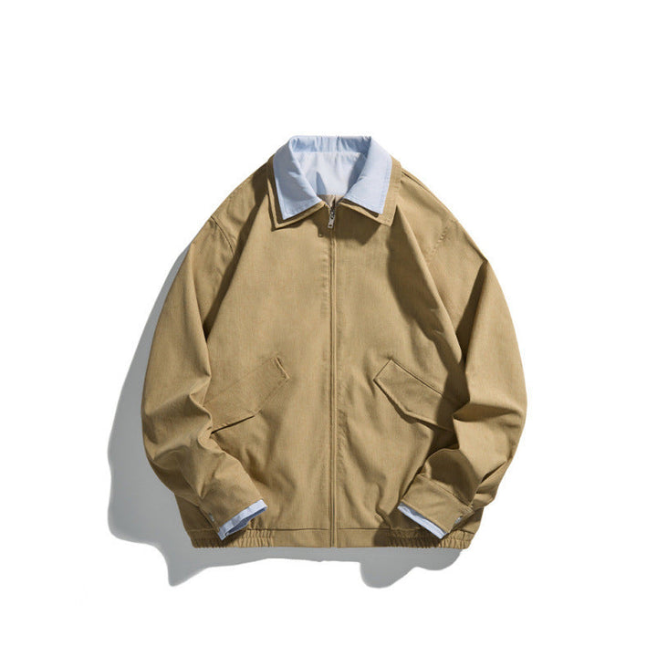 Męska krótki-Cut canvas Blouson kurtka w roboczy wygląd z Contrastwg koszula kołnierzem