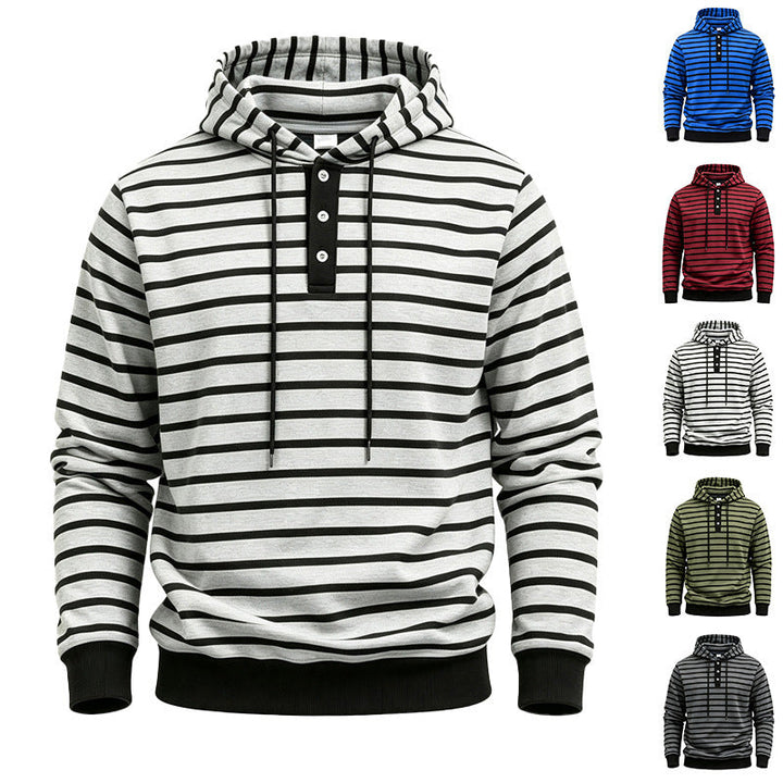 Męska z kapturem sweter z Listwa guzikowa i trendy stripe Wzór