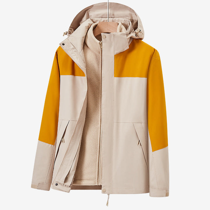 Unisex two-layer wodoodporna outdoor kurtka z kapturem i color block design Lumaza