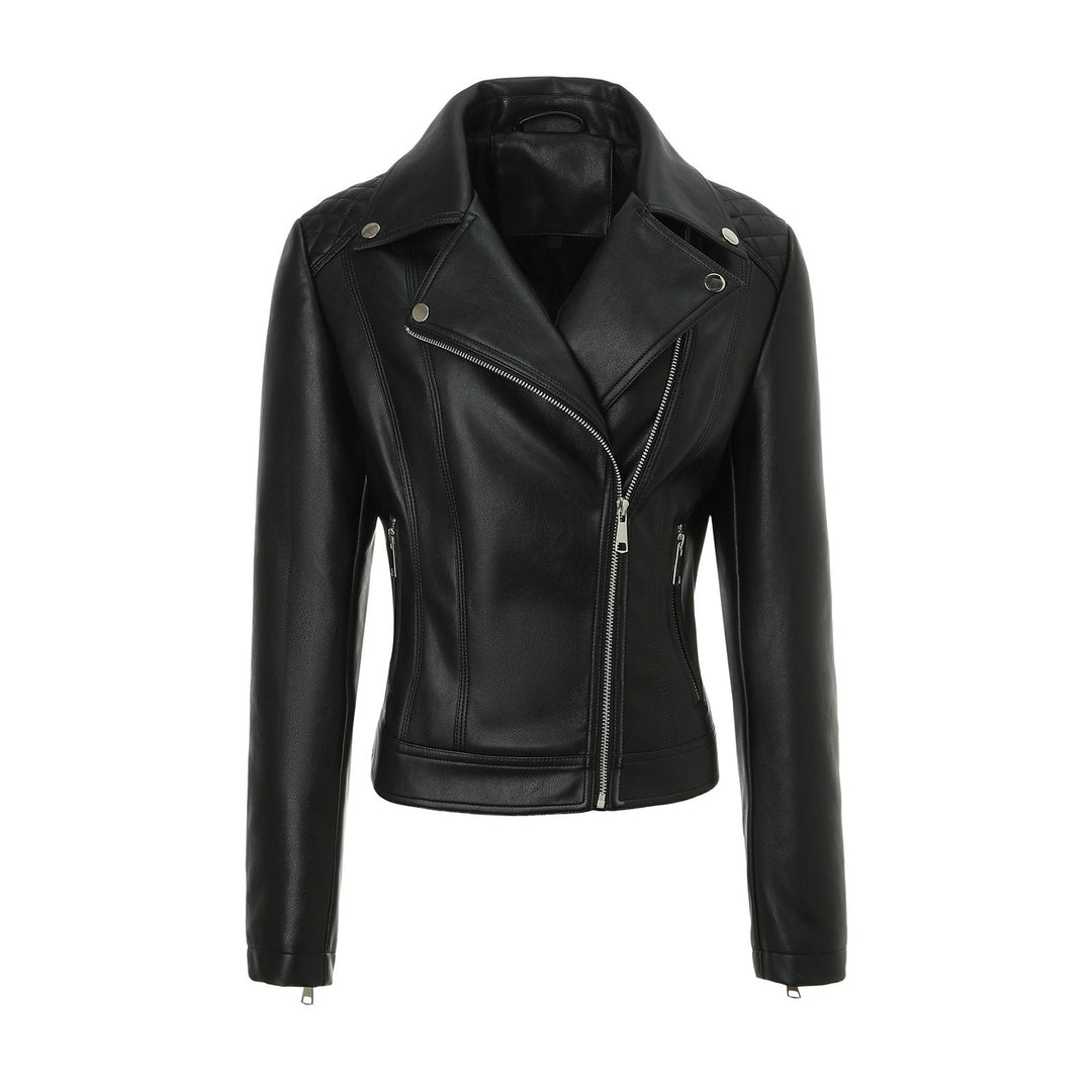 Damska taliowana Biker Leather kurtka z pikowana Shoulders Lumaza
