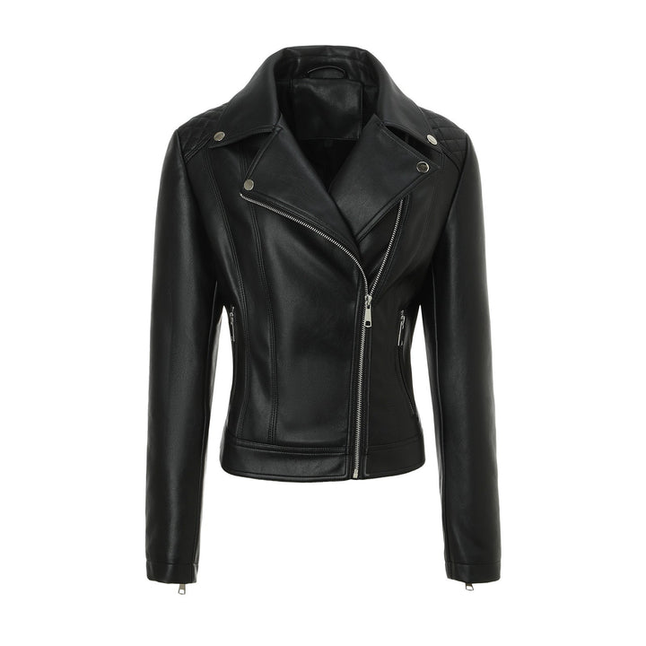 Damska taliowana Biker Leather kurtka z pikowana Shoulders Lumaza