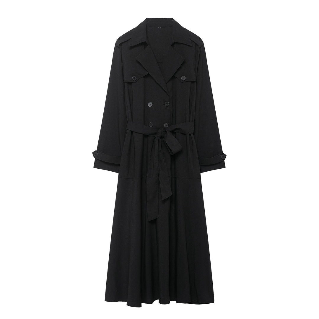Damska Maxi Trench z figure-flattering wiązanym paskiem i podwójna guzikami listwą Lumaza