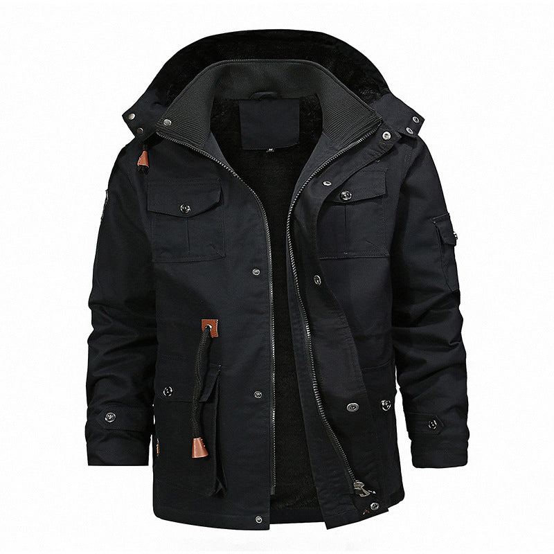 Męska ocieplana Wwter parka z teddy fleece Lwwg, kapturem, i Multi-funkcja kieszeniami