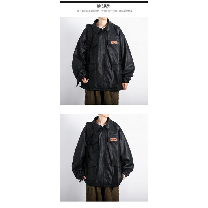 Unisex oversize funkcjonalna imitacja skóry kurtka z Multiple klapką kieszeniami Lumaza