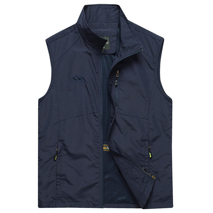 Męski ultra-lekki oddychający outdoorowy trekking kamizelka z siatka podszewka, stójka i wiele zippered kieszenie