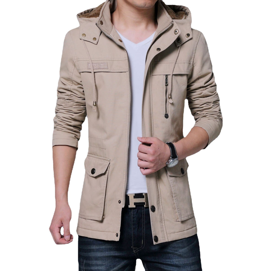 Męski Płótno Parka z Z podszewką Kaptur, Multifunctional Kieszenie i Ukryty Zamek