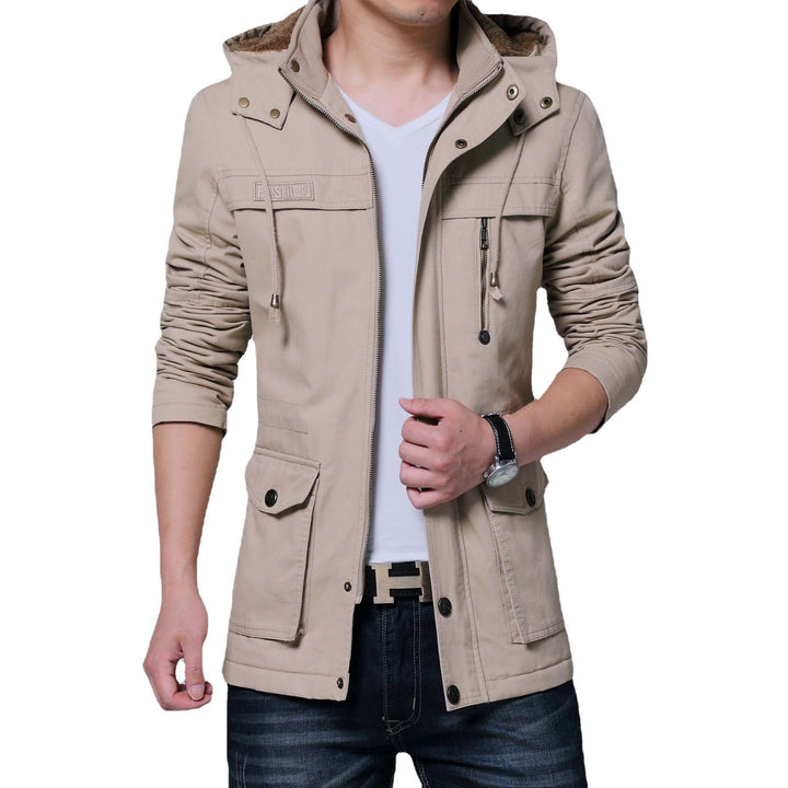 Męski Płótno Parka z Z podszewką Kaptur, Multifunctional Kieszenie i Ukryty Zamek