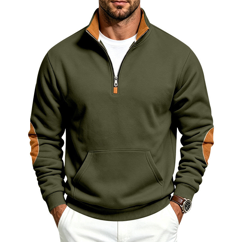 Męska bluza z half zamek, Stójka i elbow patches