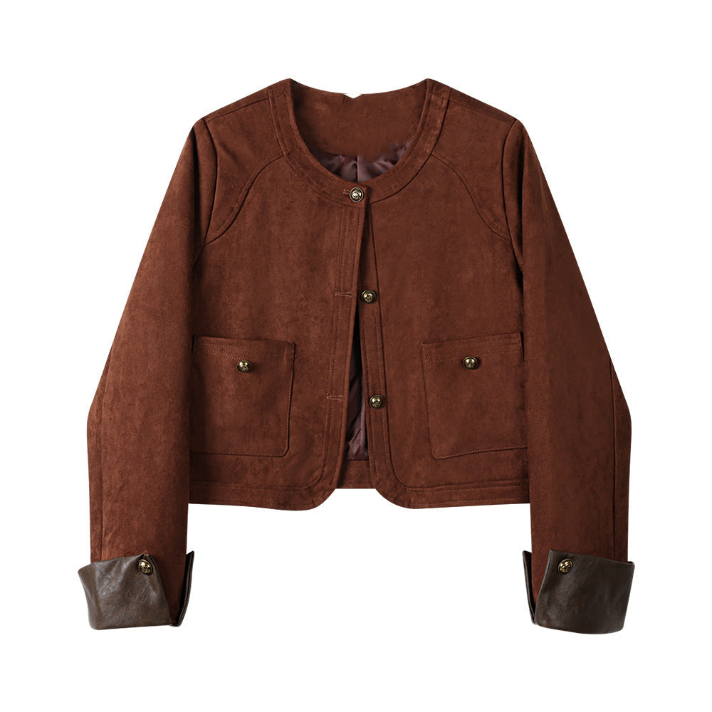Damska Fashionable Suede kurtka z kieszeniami Lumaza