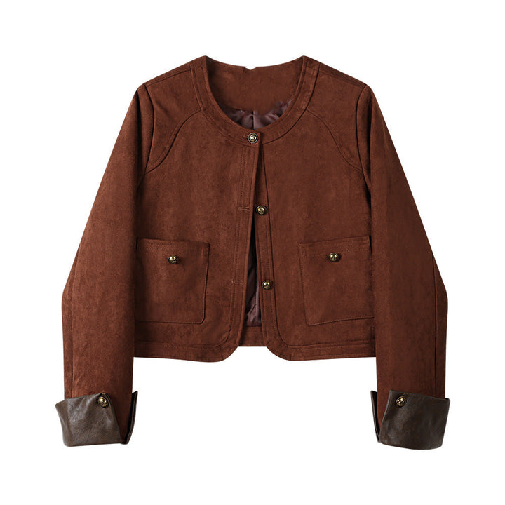 Damska Fashionable Suede kurtka z kieszeniami Lumaza