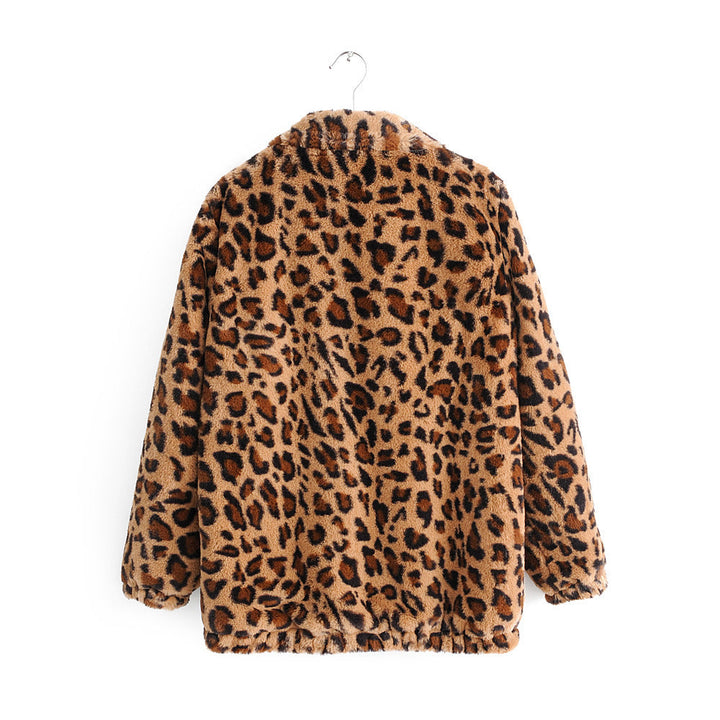 Damska faux fur kurtka z leopard print, full zamkiem i elastic dołem Lumaza