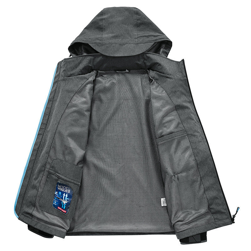 Męski Weather-Resistant Softshell Outdoorowy Kurtka z Kaptur, Wysoki kołnierz, i Welded Szwy