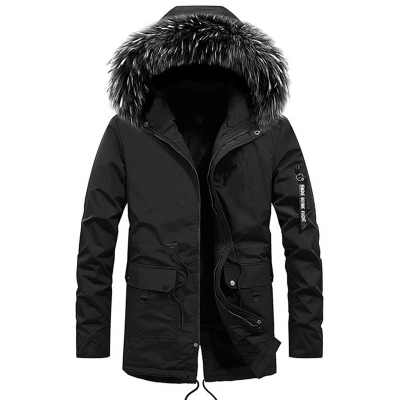 Parka męska z kapturem - z hydrofobowym wykończeniem z izolacją termiczną na chłodne dni