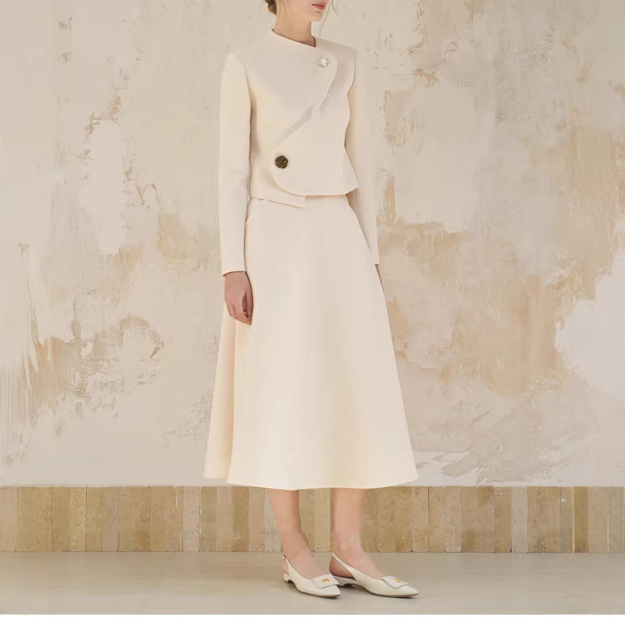 Damska elegancka krótka marynarka kurtka z asymmetric cut Lumaza