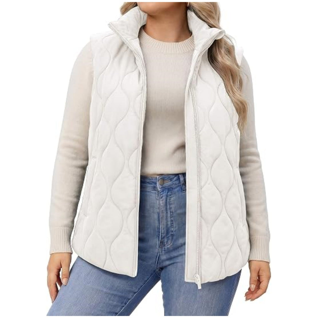 Damska pikowana kamizelka z wysokim kołnierzem, figure-flattering silhouette i side kieszeniami Lumaza