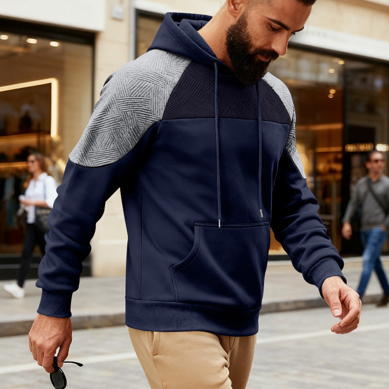 Męska bluza z kapturem z textured karczek na ramionach, kieszeń kangurka i raglanowy Rękawy