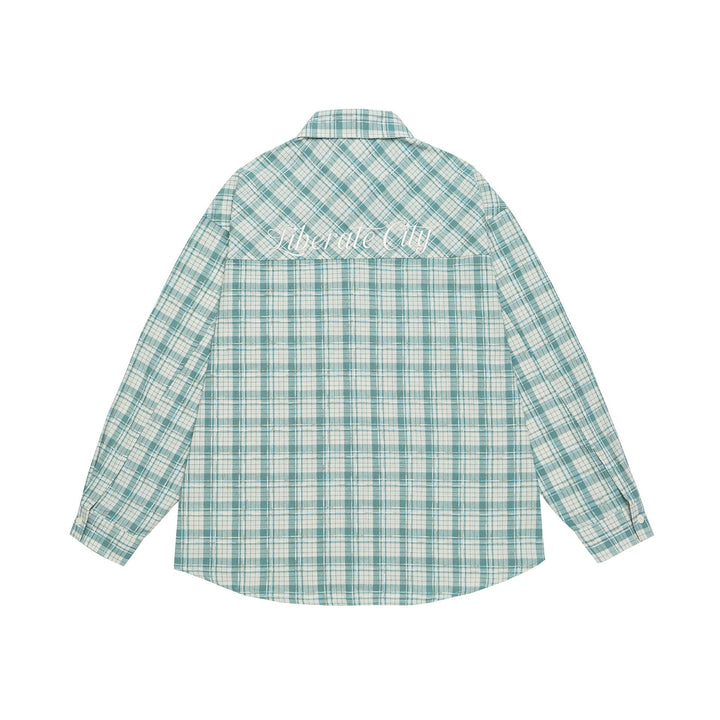 Unisex Oversize Kurtka koszulowa w checkered bawełna wygląd z zaokrąglony Dół i breast kieszeń