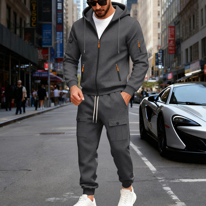 Męska miejski z kapturem tracksuit wykonana z bawełna mieszanka z cargo Kieszenie i funkcjonalny zippers