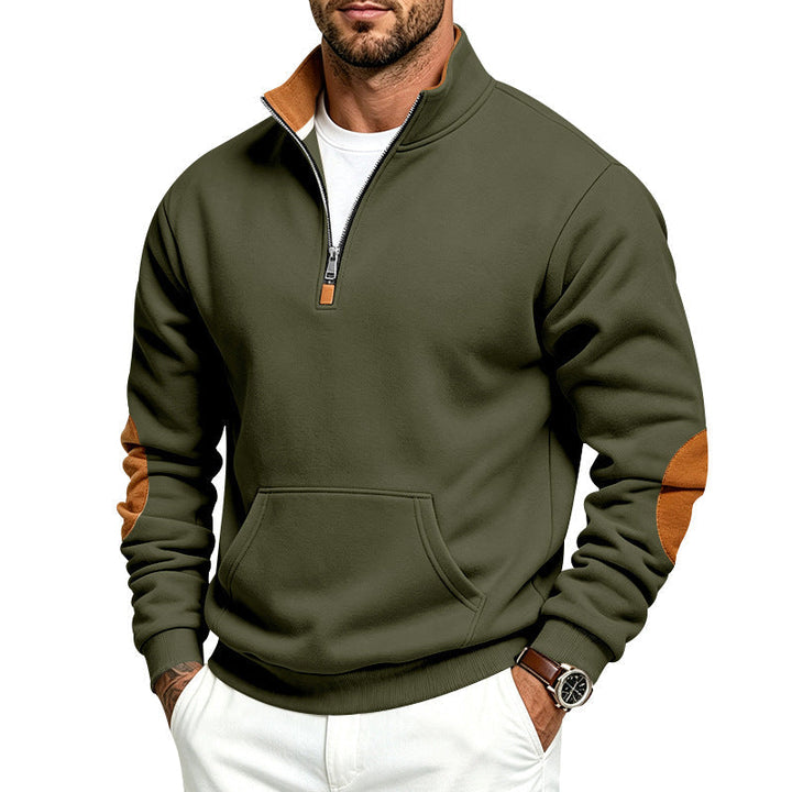 Męska bluza z half zamek, Stójka i elbow patches