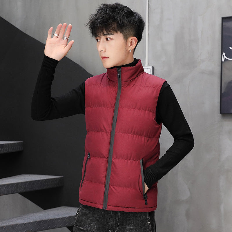 Męski pikowany termiczny waistcoat z kołnierz ze stójką i zippered kieszenie
