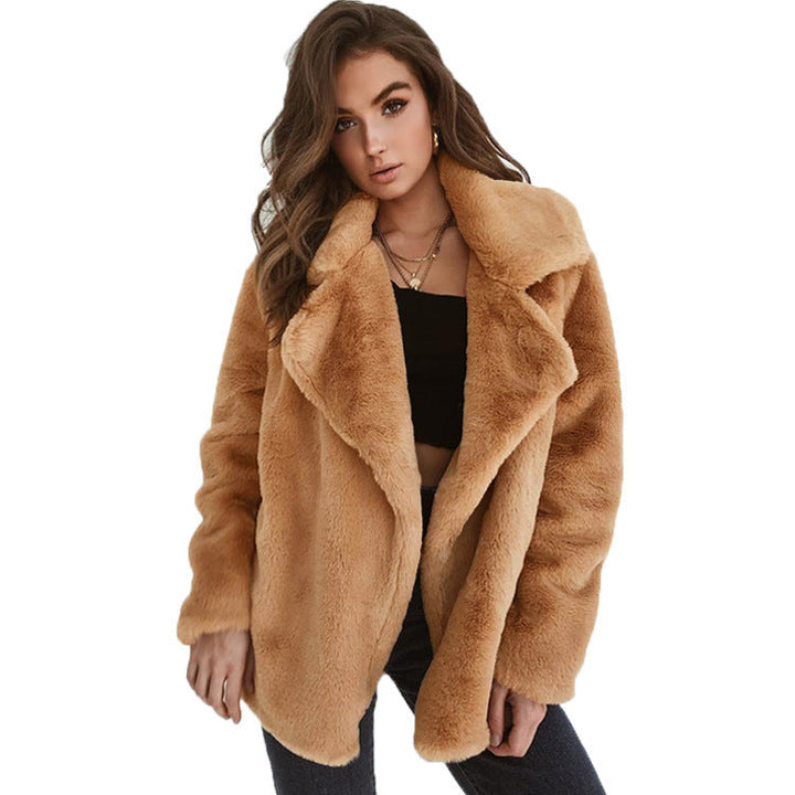 Damska Cozy oversize Faux Fur płaszcz z dużymi Lapel kołnierzem Lumaza