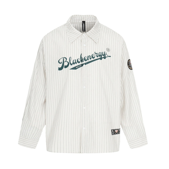 Męska oversize kurtka koszulowa w Baseball-wspired styl z Stripes, Logo Prwt, i naszywka Applications