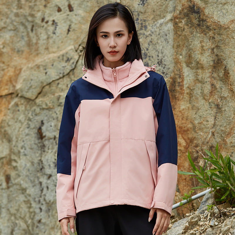 Unisex two-layer wodoodporna outdoor kurtka z kapturem i color block design Lumaza