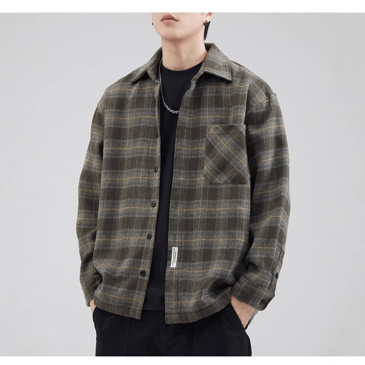 Męska casualowo Checkered wzór kurtka koszulowa