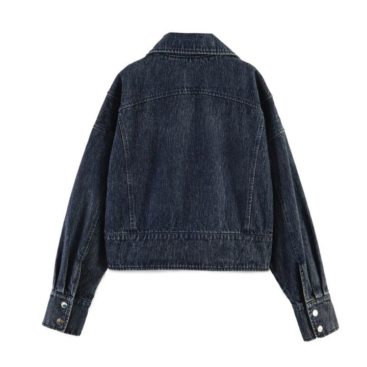 Damskie oversize krótka jeansy kurtka z szeroki Kołnierz
