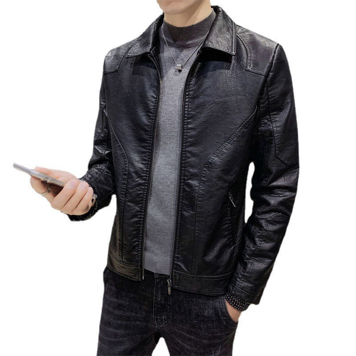 Męski Minimalistic Skóra Effect Zamek Blouson z Ergonomic Seam Lines i Koszula Kołnierz
