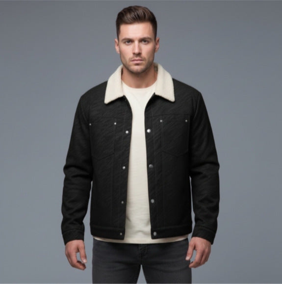 Męski Casual Sherpa-Lined Trucker Kurtka z Kołnierz z imitacji futra