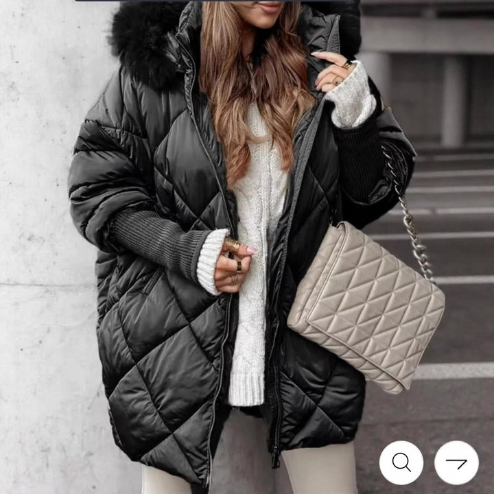 Damska długaer pikowana winter parka z dużymi hood i faux fur trim Lumaza