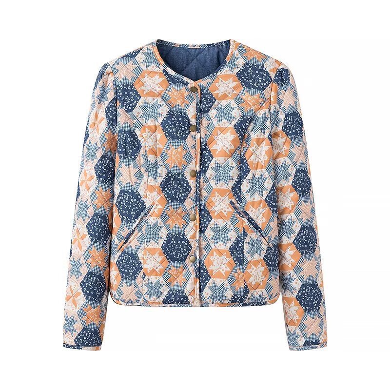Damska lekka pikowana kurtka z Patchwork kwiatowa Pattern i krótka Lumaza