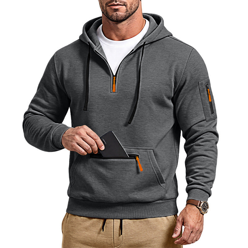 Męska sportowa bluza z kapturem z half zamek i zippered kieszeń kangurka