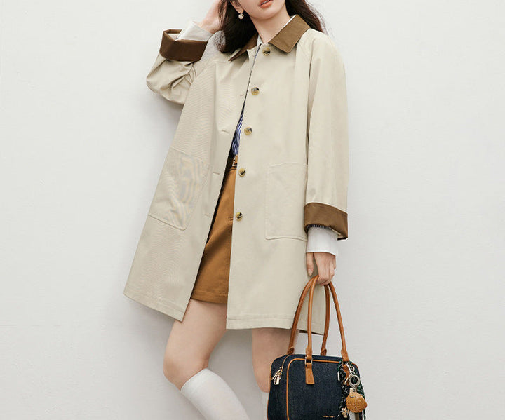 Damska Fashionable Transitional kurtka z kontrastowy kołnierzem Lumaza