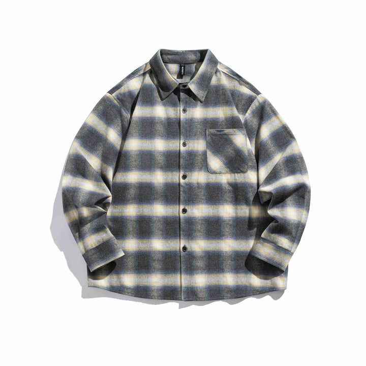 Męska Checkered Flannel koszula wierzchnia z klatka piersiowa kieszenią