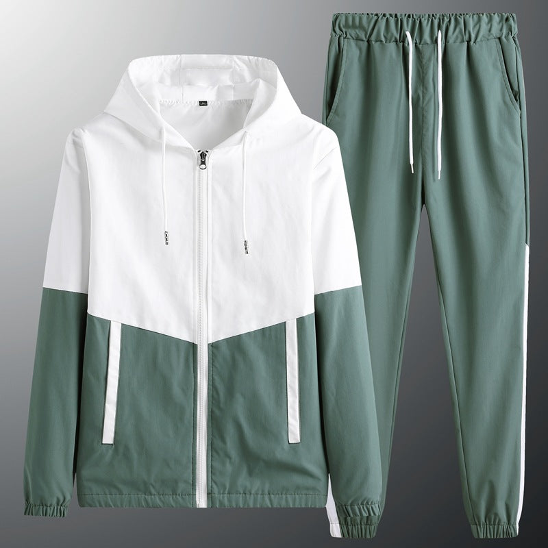 Męska two-tone z kapturem tracksuit z pełny zamek, elastyczny waistband, i boczny kontrastowy stripe