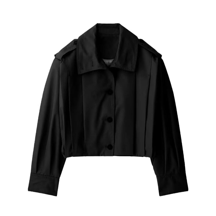 Damska krótka Trench Blouson kurtka z Pleats i Epaulettes Lumaza