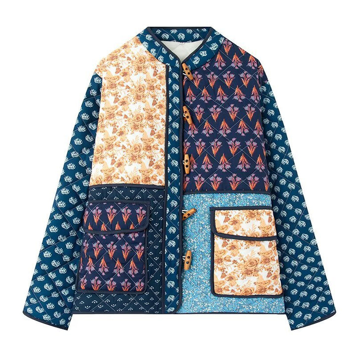 Damskie Ocieplana Patchwork Kurtka pikowana z Toggle Closures i Naszywane kieszenie
