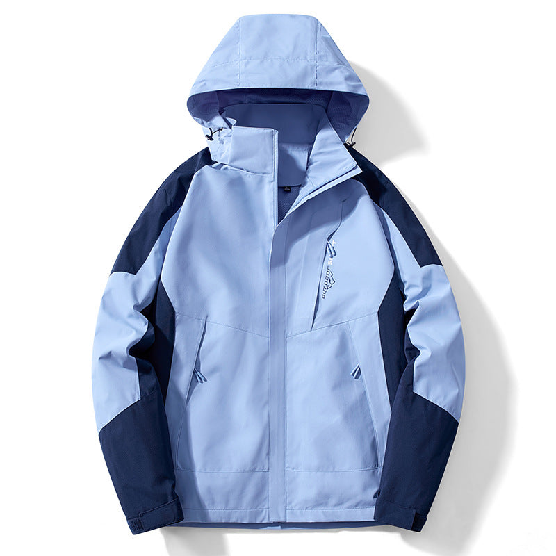 Męska Colorblock softshell Trekker kurtka z kapturem, ukrytym zamkiems i boczne kieszeniami